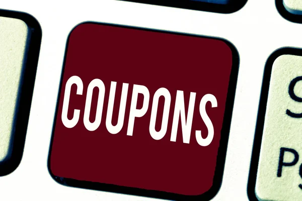 텍스트 기호 표시의 쿠폰 할인 선물 가격 프로 모션 판매에 대 한 개념적 사진 인증서 티켓 레이블 — 스톡 사진
