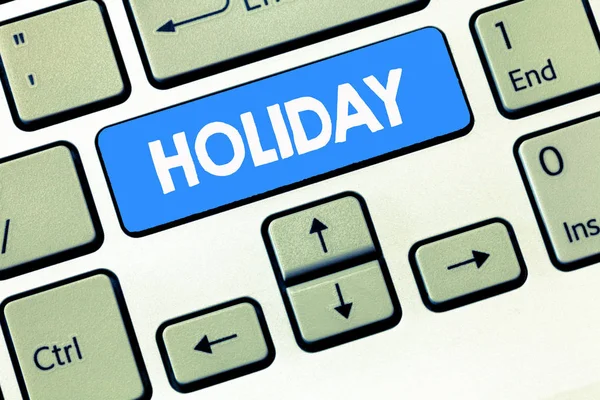 Scrittura concettuale a mano che mostra Holiday. Business photo text Periodo prolungato di svago Vacanze Giorni di festa — Foto Stock