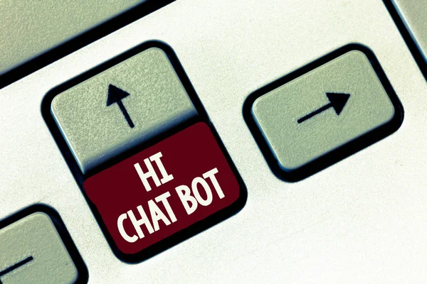 Текст для написания слов Хи Чат Бот. Бизнес-концепция для приветствия робота, который отвечает на отправленное сообщение — стоковое фото