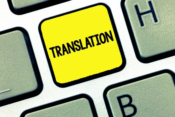 Перевод текстов слов. Business concept for Process of translating words text from one language to another — стоковое фото