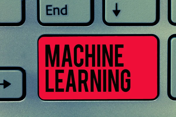 Text sign showing Machine Learning. Conceptual photo give computers the ability to be taught with data