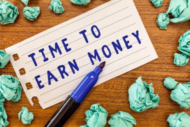 Kavramsal el para kazanmak zaman gösterilen yazma. Yapılan iş yatırım iş veya özellik için Get Paid vitrine iş fotoğraf
