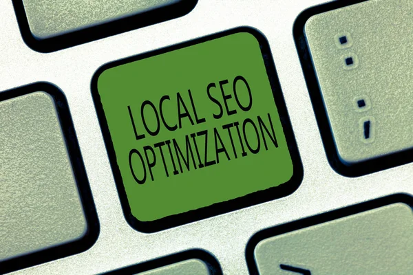 Writing note showing Local Seo Optimization. Business photo showcasing increase Search Visibility to Rank on Top list — Stock Photo, Image