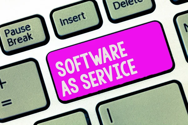 Schreibnotiz Die Software Als Dienstleistung Zeigt Geschäftsfotos Auf Abruf Lizenziert — Stockfoto