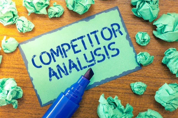 Handwriting text Competitor Analysis. Concept meaning Determine the Strength Weakness of Competitive Market