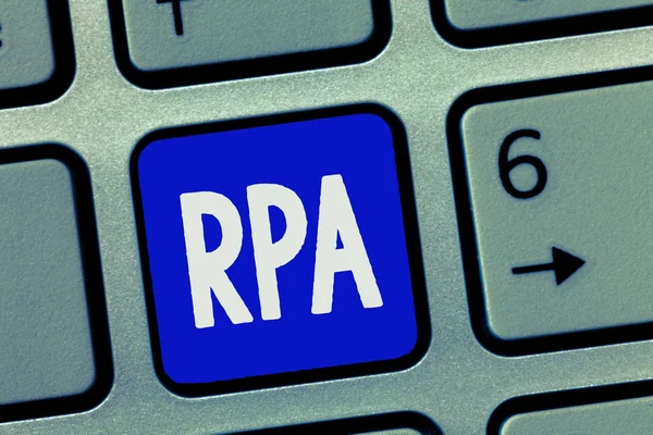 Textzeichen mit rpa. konzeptionelles Foto der Einsatz von Software mit künstlicher Intelligenz, um grundlegende Aufgaben zu erledigen — Stockfoto