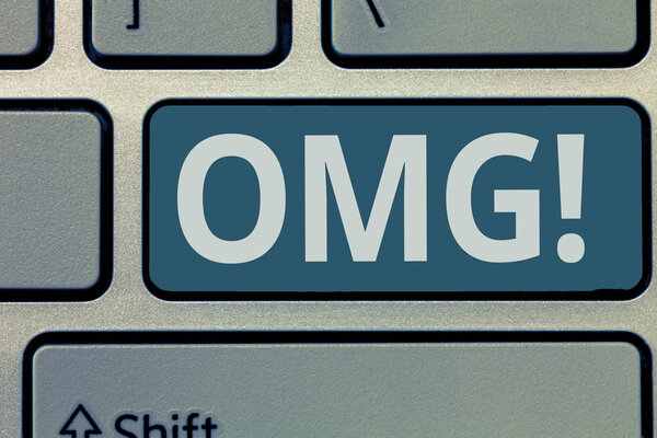 Text sign showing Omg. Conceptual photo Used to express shock Excitement Disbelief SMS shortcut Expression