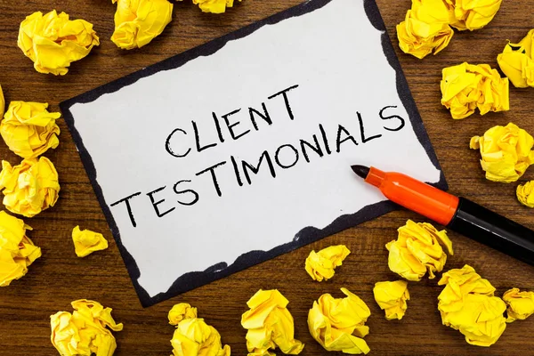 Nota di scrittura che mostra Testimonianze dei clienti. Business photo showcase Dichiarazione scritta Certificazione delle persone Carattere Valore — Foto Stock