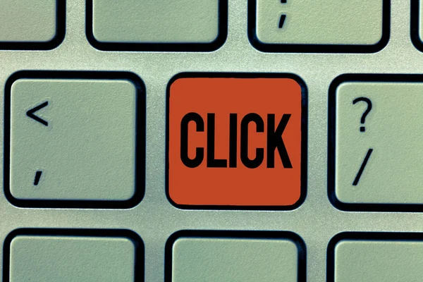 Σήμα κειμένου που δείχνει κλικ. Εννοιολογική φωτογραφία Πράξη πατώντας ένα κουμπί σε ένα ποντίκι παρόμοια συσκευή Sharp σύντομο ήχο — Φωτογραφία Αρχείου