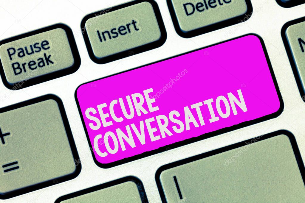 Writing note showing Secure Conversation. Business photo showcasing Secured Encrypted Communication between Web Services
