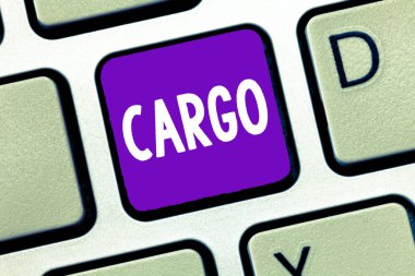 Kargo gösterilen metin işareti. Kavramsal fotoğraf mal mal bir gemi uçak ve araç iletti