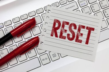 Word writing text Reset. Business concept for cause device return to its factory mode Set again zero start point clipart