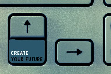 Your geleceği oluşturmak gösterilen Not yazma. İş fotoğraf vitrine ayarla hedef ve kariyer hedeflerine ileri uzan planı