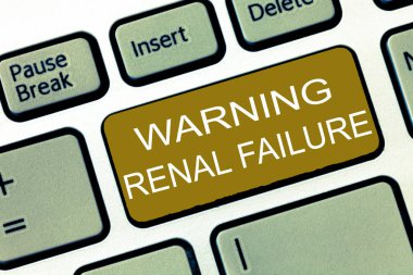 Kavramsal el uyarı böbrek yetmezliği gösterilen yazma. İş fotoğraf vitrine dur aşırı atık akut böbrek filtreleme arıza
