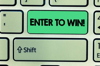 Word metin Enter kazanmak için yazma. İş kavramı piyango piyango büyük ödül kazanmaya çalışıyor şans için.