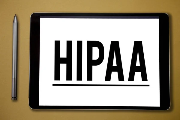 Signo de texto que muestra Hipaa. Foto conceptual Acrónimo significa Responsabilidad de la Portabilidad del Seguro de Salud — Foto de Stock