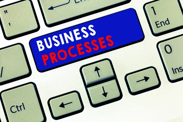 Writing note showing Business Processes. Business photo showcasing Methods practices involves in running a commerce — Stock Photo, Image