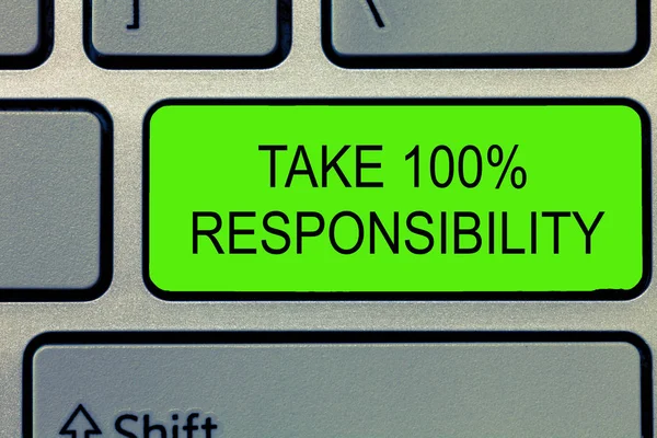 Ecriture conceptuelle montrant Take 100 Responsibility. Texte de la photo d'affaires être pleinement responsable de vos actions et pensées — Photo