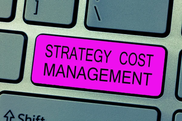 Κείμενο πινακίδα που δείχνει την στρατηγική διαχείριση του κόστους. Εννοιολογική φωτογραφία να μειώσει τα συνολικά έξοδα βελτιώνοντας την λειτουργία — Φωτογραφία Αρχείου