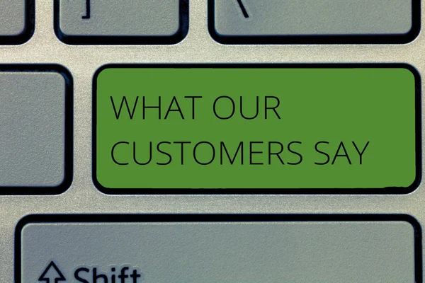 Writing Obs visar vad våra kunder säger. Företag foto skylta veta användare återkoppling konsumenterna reaktionerna — Stockfoto