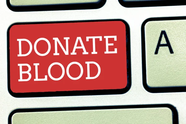 Sinal de texto mostrando Doar sangue. Foto conceitual Refere-se à coleta de sangue comumente de doadores — Fotografia de Stock