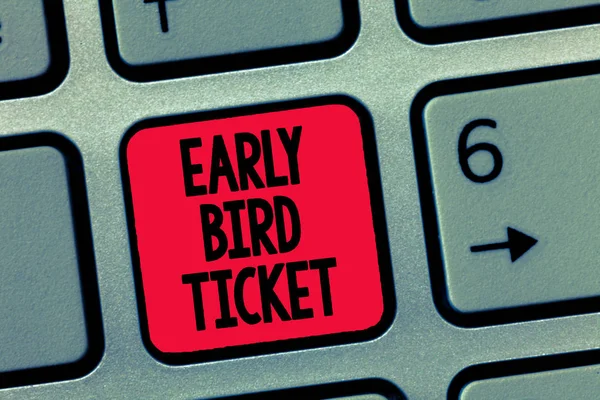 Conceptual hand writing showing Early Bird Ticket. Business photo text Buying a ticket before it go out for sale in regular price — Stock Photo, Image