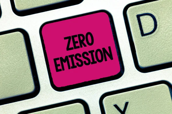 Tekst teken weergegeven: Zero Emission. Conceptuele foto geen schadelijke gas vrijkomt sfeer instandhouding van het milieu — Stockfoto