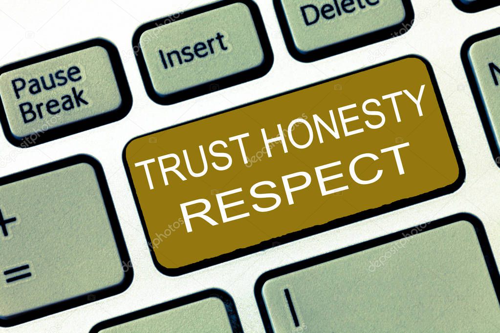 Conceptual hand writing showing Trust Honesty Respect. Business photo showcasing Respectable Traits a Facet of Good Moral Character