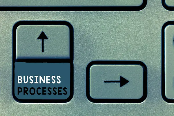 Writing note showing Business Processes. Business photo showcasing Methods practices involves in running a commerce — Stock Photo, Image