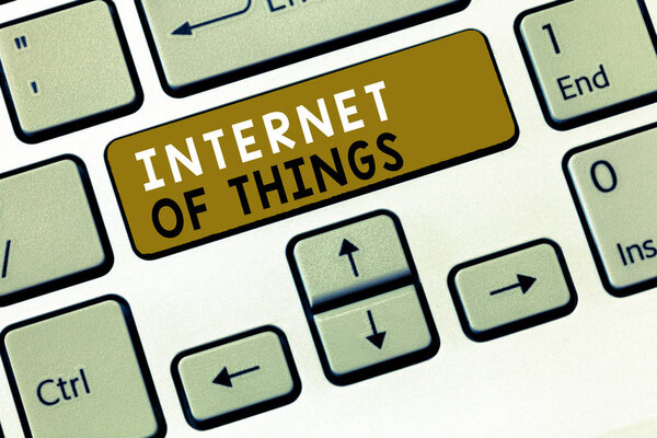 Text sign showing Internet Of Things. Conceptual photo connection of Devices to the Net to Send Receive Data