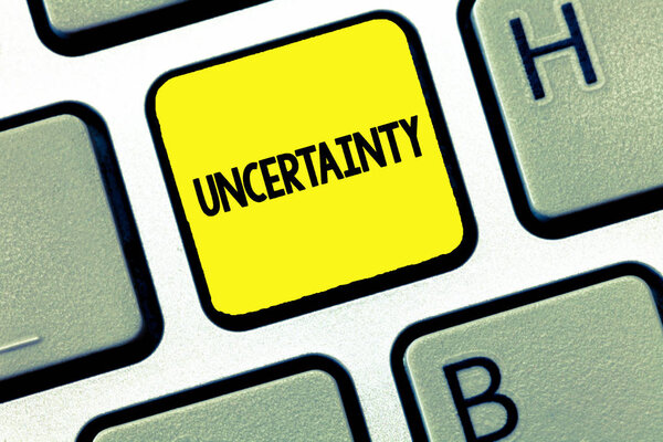 Word writing text Uncertainty. Business concept for State of being uncertain doubt difficult to make a choice