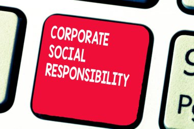 Kavramsal el kurumsal sosyal sorumluluk gösterilen yazma. İş fotoğraf metin iç şirket politikaları ve etik strateji