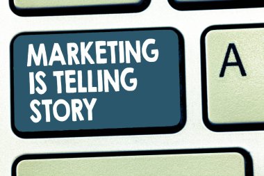 Kavramsal el pazarlama olduğunu söyleyen hikaye yazma. Marka ürün veya hizmet nefes hayat vitrine iş fotoğraf