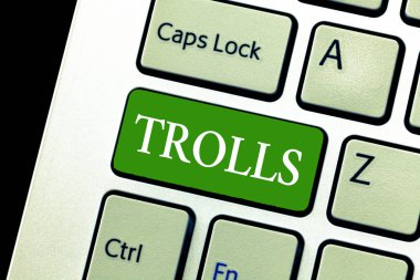 Troller gösterilen Not yazma. İnsanlar Internet üzerinde iş fotoğraf başlar Internet argo trol kişi vitrine kızdırdı