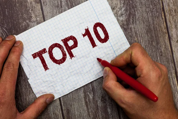 Handwriting text Top 10. Concept meaning List of most demanding Trending songs movies shows online in order — Stock Photo, Image