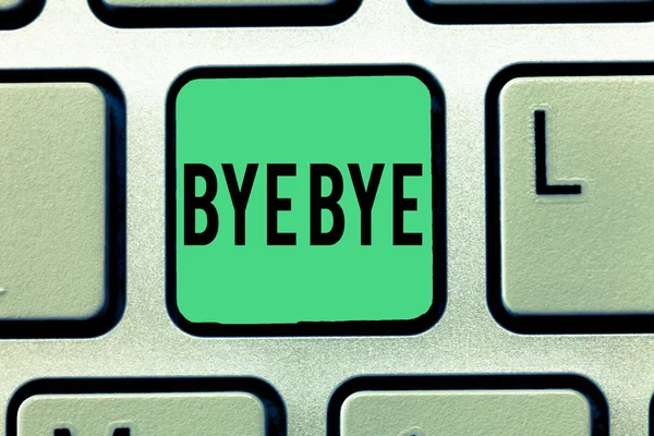 Signo de texto que muestra Bye Bye. Foto conceptual Saludo a la salida Farewell Nos vemos pronto Separation salute — Foto de Stock