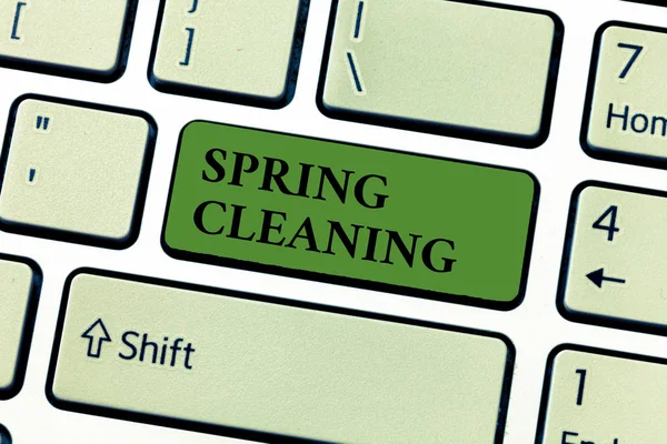 Conceptual hand writing showing Spring Cleaning. Business photo text practice of thoroughly cleaning house in the springtime — Stock Photo, Image