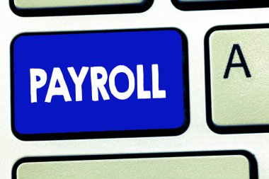 Bordro gösterilen Not yazma. İş fotoğraf vitrine toplam miktarı para şirket çalışanlarına maaş ödeme öder