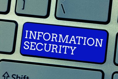 Bilgi Güvenliğini gösteren kavramsal el yazısı. INFOSEC 'in İş Fotoğrafları İzinsiz Erişimin Korunmasını Önlüyor