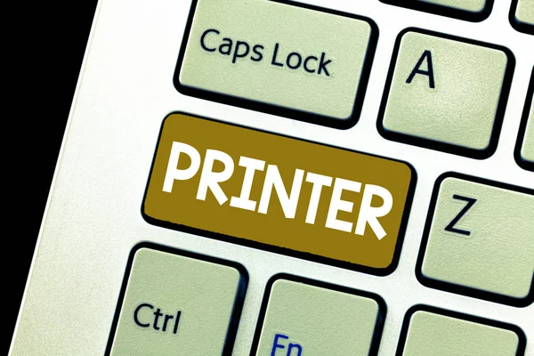 Escritura manual conceptual mostrando Impresora. Muestra de fotos de negocios Dispositivo utilizado para imprimir cosas hechas en la computadora Equipo de oficina — Foto de Stock