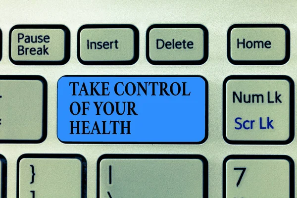 Tekst teken weergegeven: controle nemen van uw gezondheid. Conceptuele foto evenwicht leven integreren Wellness- en fitnessruimte — Stockfoto
