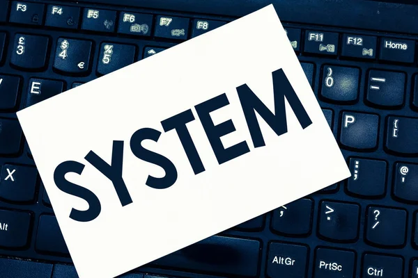 Text sign showing System. Conceptual photo set of things working together as parts mechanism or network — Stock Photo, Image