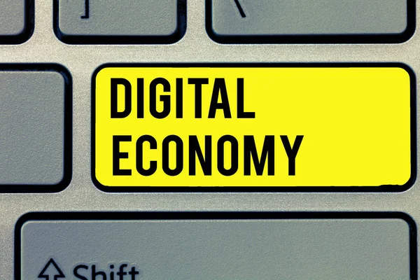 Text sign showing Digital Economy. Conceptual photo worldwide network of economic activities and technologies