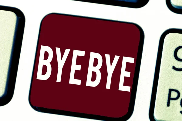 Signo de texto que muestra Bye Bye. Foto conceptual Saludo a la salida Farewell Nos vemos pronto Separation salute — Foto de Stock