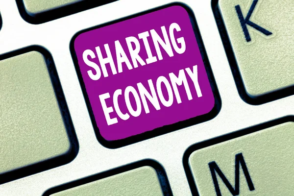 Text sign showing Sharing Economy. Conceptual photo economic model based on providing access to goods