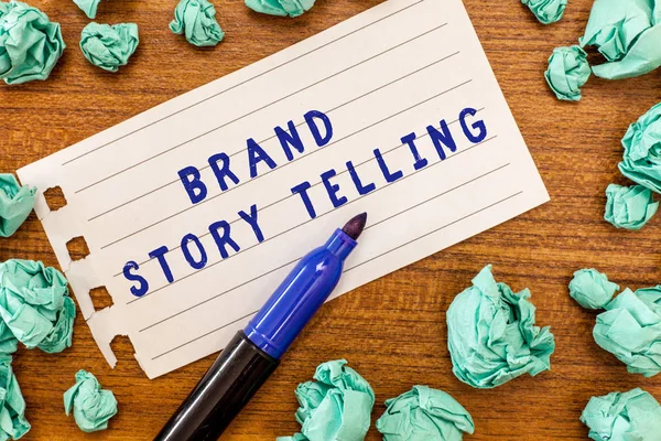 Escritura manual conceptual que muestra Brand Story Telling. Foto de negocios mostrando Respirando vida en un contenido atractivo de Brandan — Foto de Stock