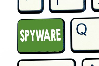 Spyware gösterilen Not yazma. İş kullanıcı sağlayan yazılım diğer bilgisayar hakkında bilgi edinmek fotoğraf vitrine