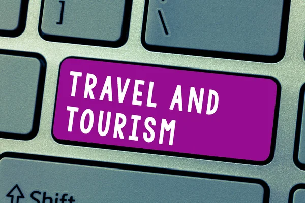 Konceptuella hand skriva visar resor och turism. Företag foto text tillfällig förflyttning av personer till destinationer och platser — Stockfoto