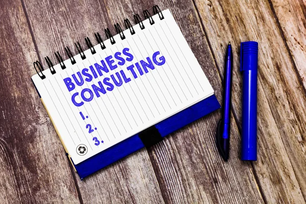 Scrittura concettuale a mano che mostra Business Consulting. Testo delle foto aziendali Miscele Pratica di competenza teorica accademica — Foto Stock