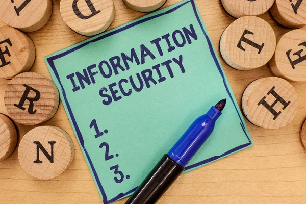 Texto manuscrito Seguridad de la Información. Concepto que significa INFOSEC prevenir el acceso no autorizado a ser protegido — Foto de Stock
